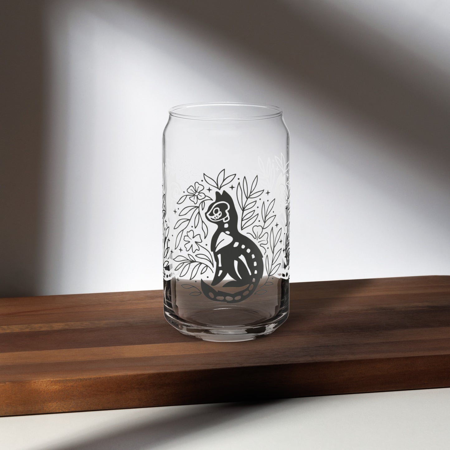 Black Skeleton Cat Can-shaped glass