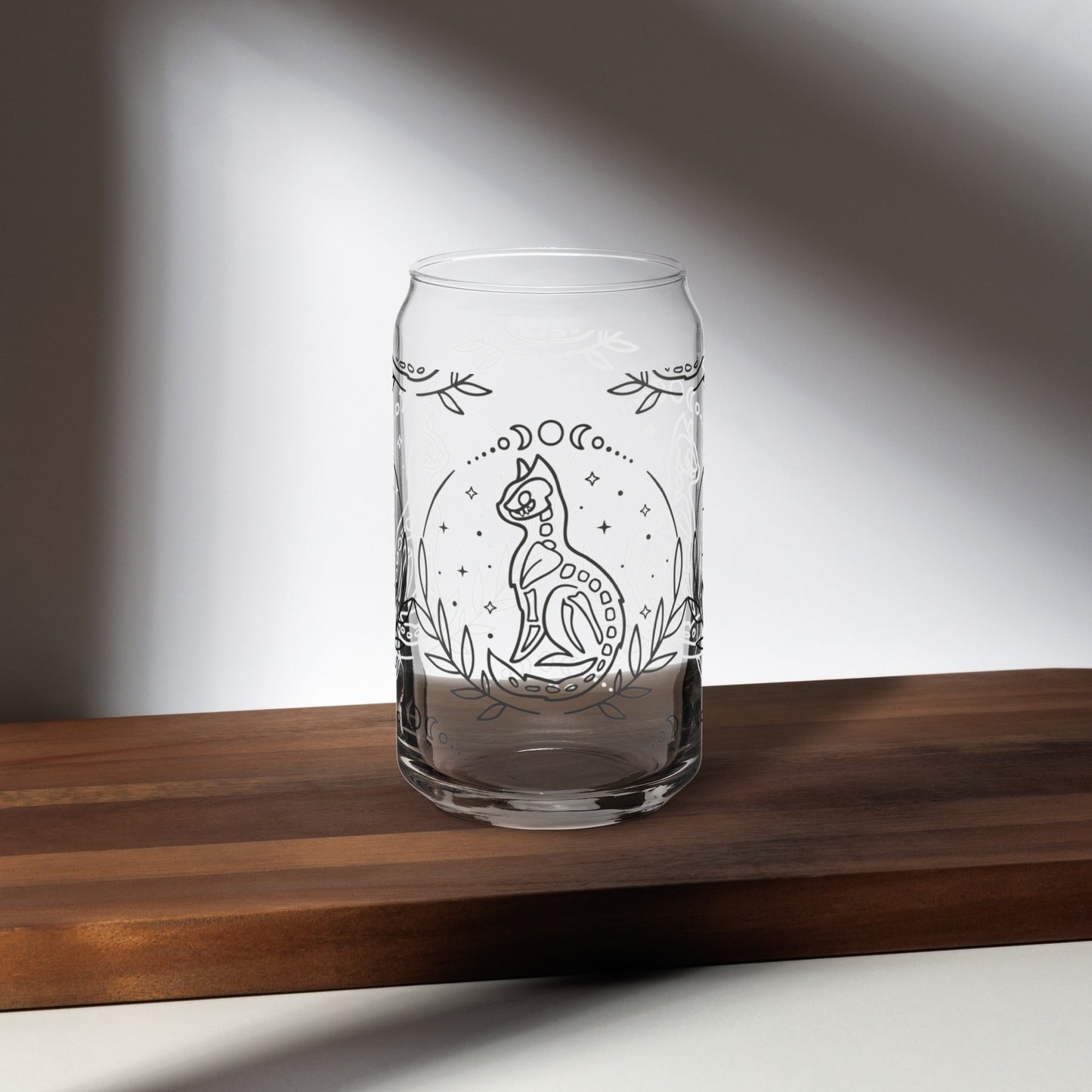 White Skeleton Cat Can-shaped glass